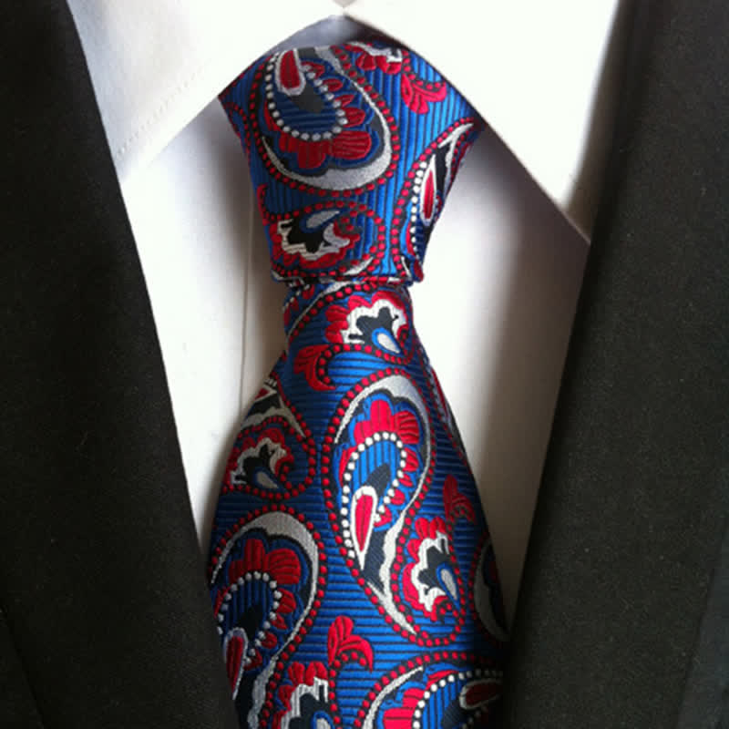Corbata con estampado de cachemira y olas marinas para hombre