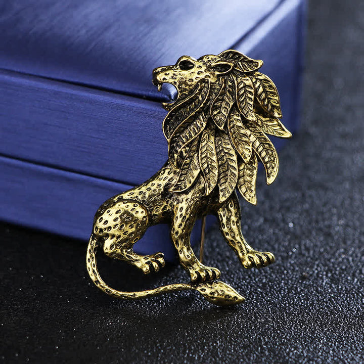 Broche de león retro antiguo para hombre