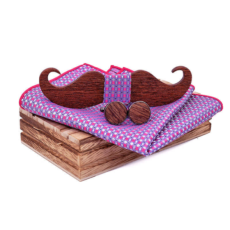 Juego de 3 pajaritas de madera con bigote para caballero