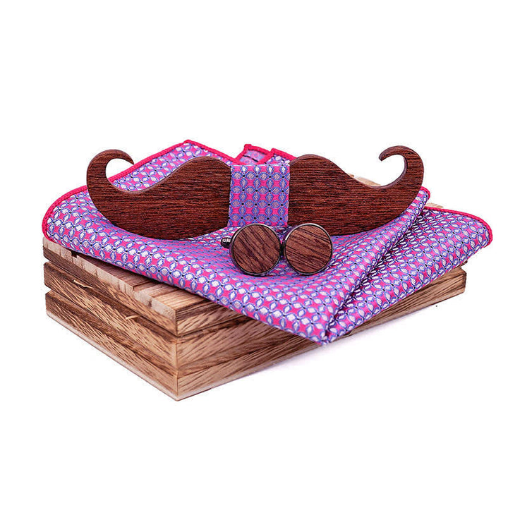 Juego de 3 pajaritas de madera con bigote para caballero