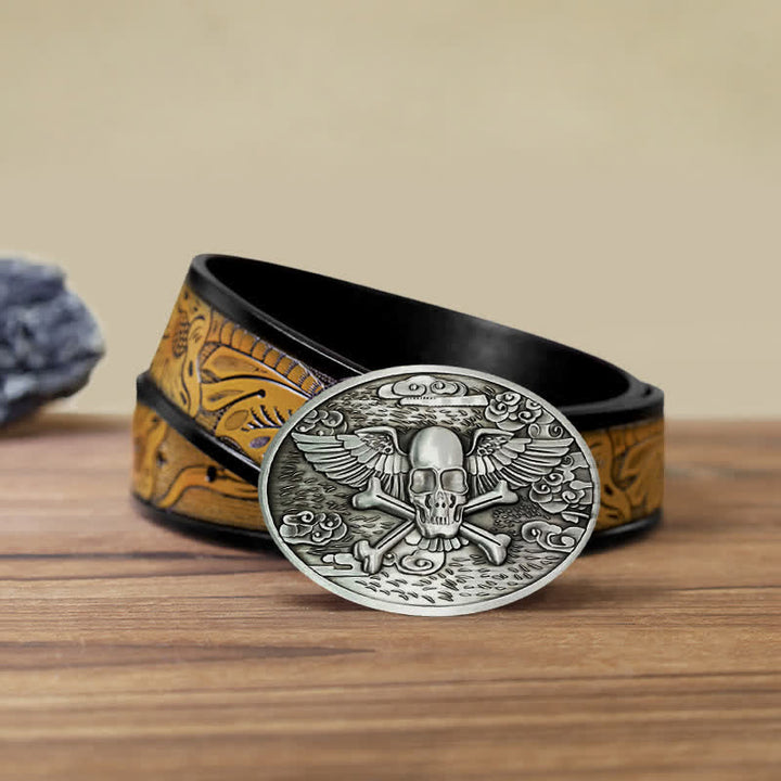 Cinturón de cuero con hebilla para hombre, con diseño creativo de calavera y ángel, para llevar cerveza