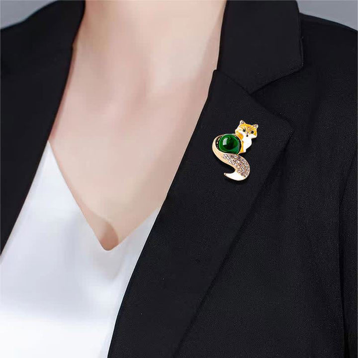 Broche de zorro esmaltado para mujer