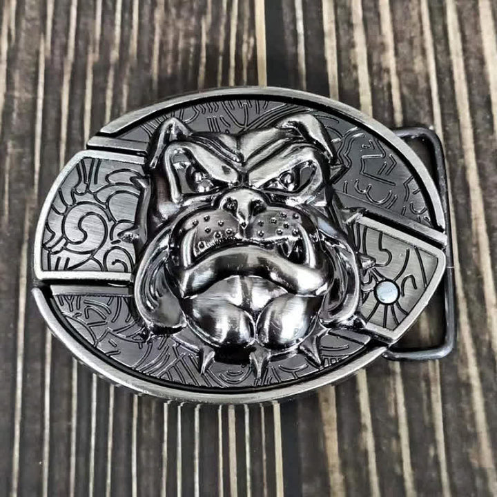 Cinturón de cuero con cuchillo plegable oculto para hombre, hecho a mano con forma de perro feroz