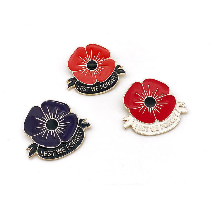 Broche unisex de 3 piezas con la frase Lest We Forget Poppy