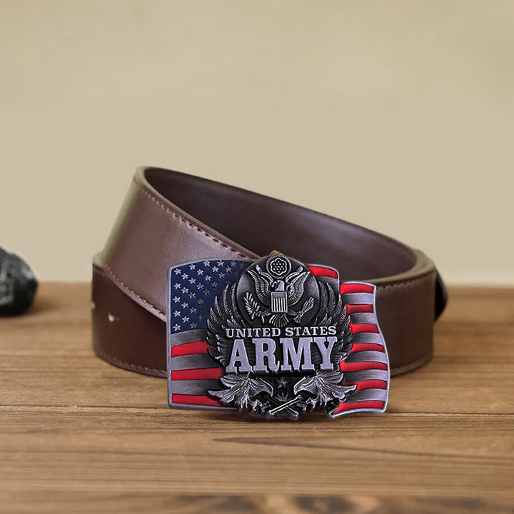 Cinturón de cuero con hebilla del ejército de los Estados Unidos para hombre, hecho a mano