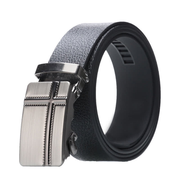 Cinturón de cuero negro con hebilla automática para hombre