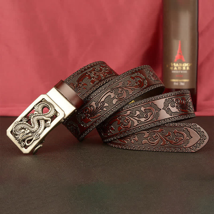 Cinturón de cuero con estampado de dragón en espiral para hombre