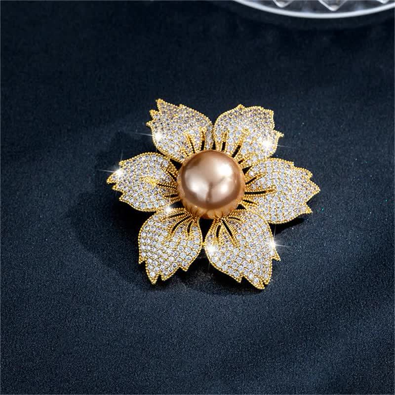 Broche de Bauhinia de lujo con perlas brillantes para mujer