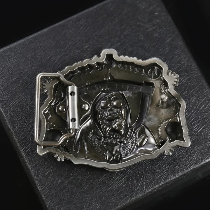 Cinturón de cuero con hebilla de calavera de la muerte para hombre, hecho a mano