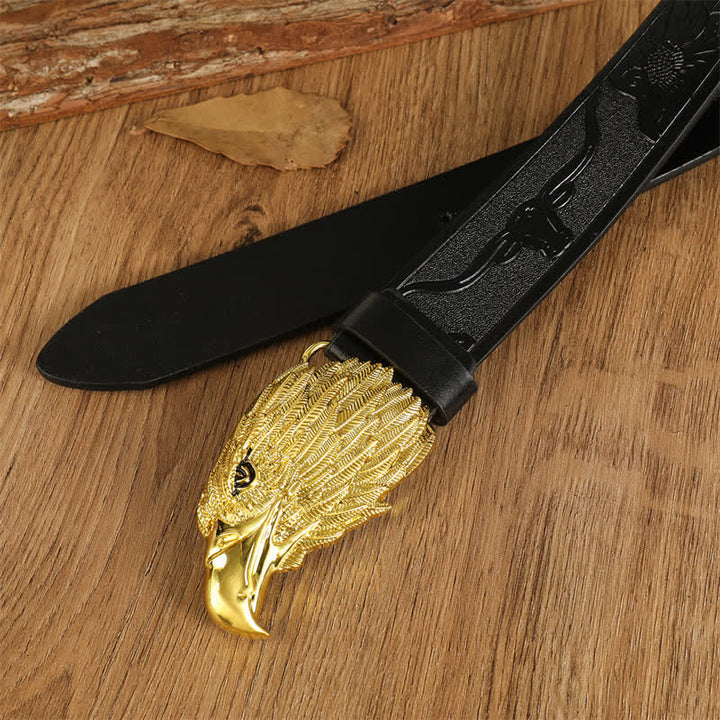 Cinturón de cuero estilo occidental con cabeza de águila y buitre realista para hombre