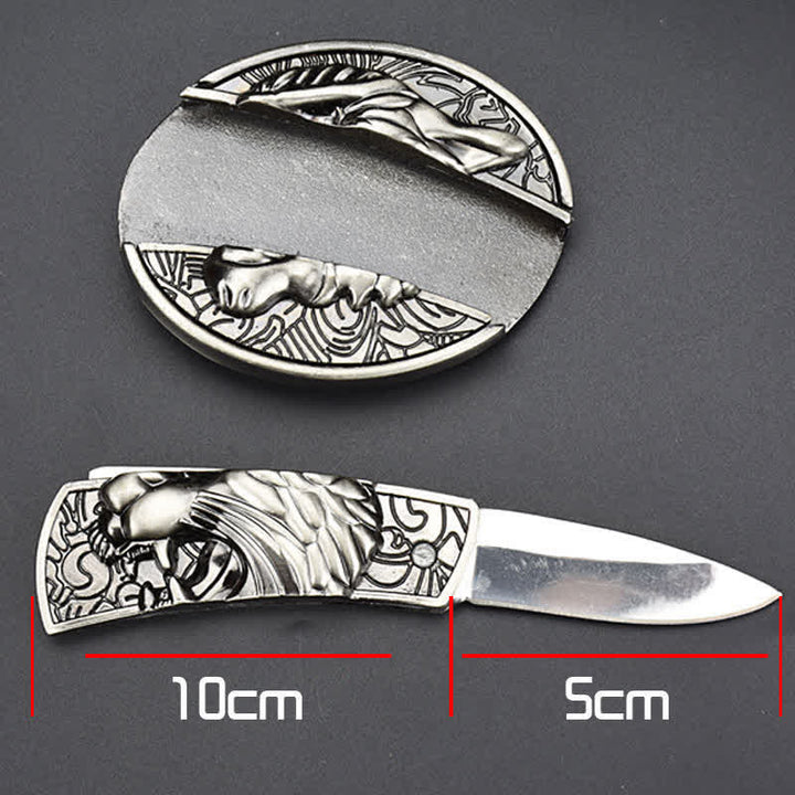 Cinturón de cuero con cuchillo plegable oculto Roaring Tiger para hombre