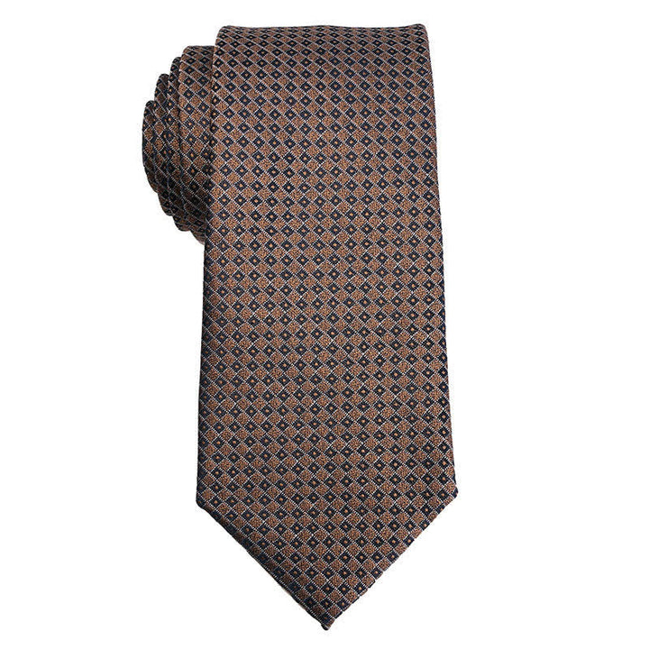 Corbata de cuadros micro de la serie Coffee Brown para hombre 