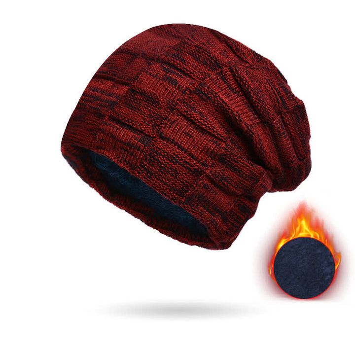 Conjunto de gorro y bufanda de punto a cuadros para invierno