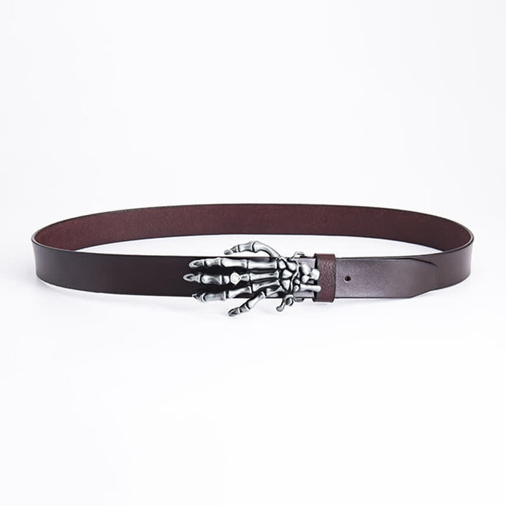 Cinturón de cuero con diseño de mano de esqueleto estilo rock punk para hombre