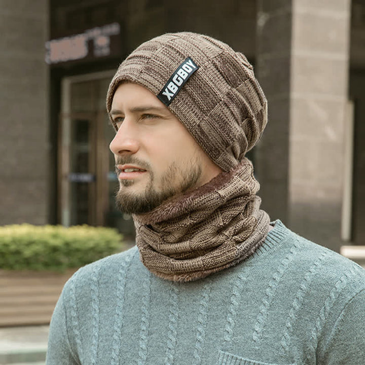 Conjunto de gorro y bufanda de punto a cuadros para invierno