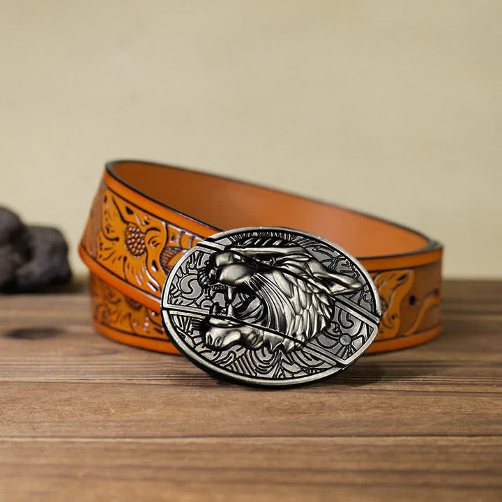 Cinturón de cuero con cuchillo plegable oculto Roaring Tiger para hombre