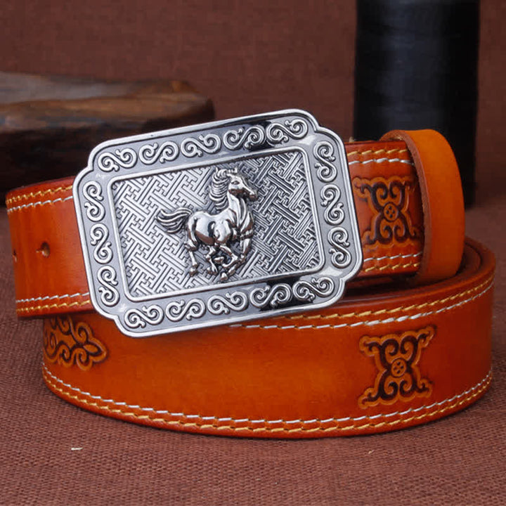 Cinturón de cuero de caballo plateado estilo vaquero étnico para hombre