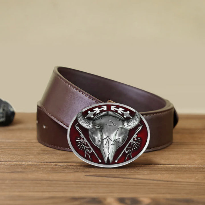 Cinturón de cuero con hebilla de calavera de toro con temática india para hombre hecho a mano