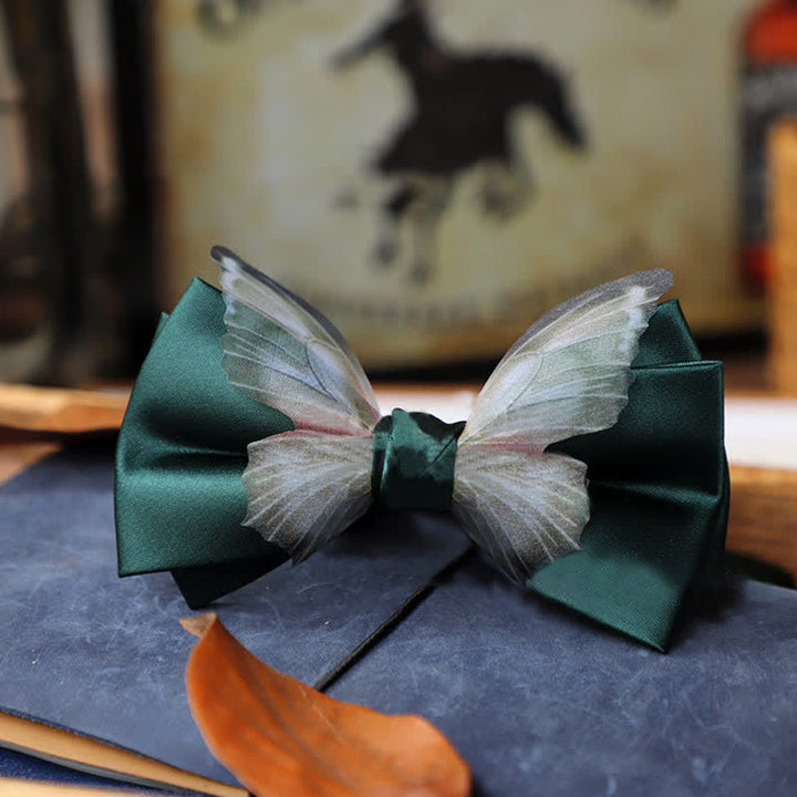 Conjunto de pajarita y pañuelo de bolsillo de organza vintage con mariposas para hombre