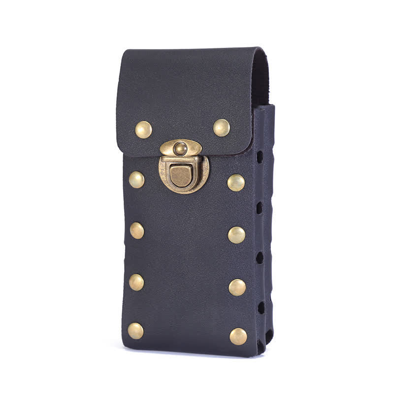 Estuche para teléfono con dos capas verticales y cinturón.