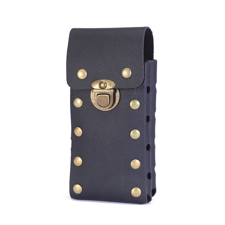 Estuche para teléfono con dos capas verticales y cinturón.