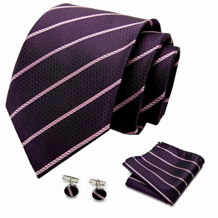 Conjunto de 3 corbatas de rayas magenta oscuro de moda para hombre