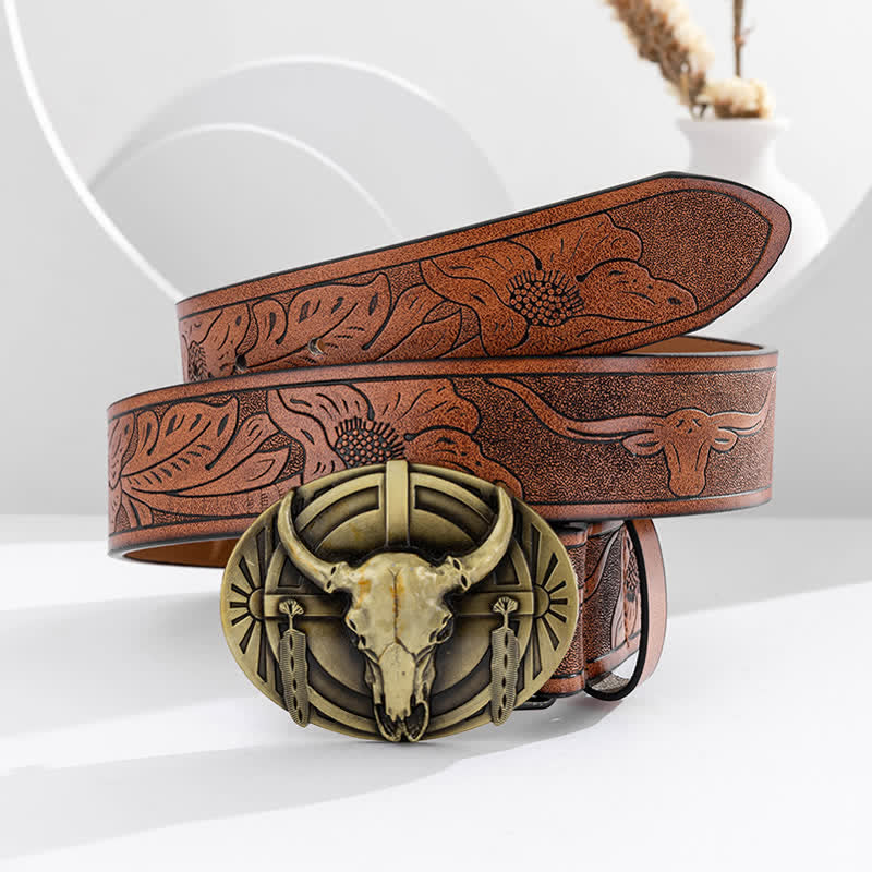 Cinturón de cuero Mad Bull grabado para hombre
