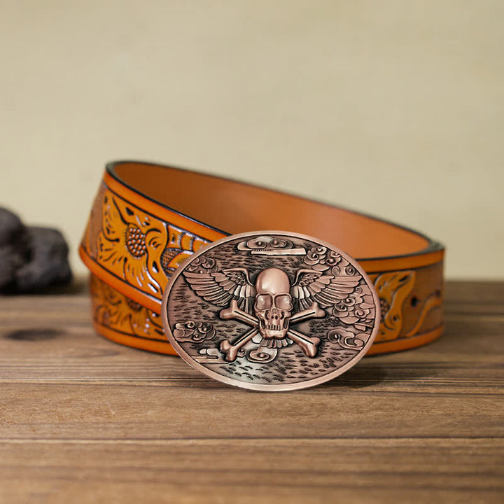 Cinturón de cuero con hebilla para hombre, con diseño creativo de calavera y ángel, para llevar cerveza