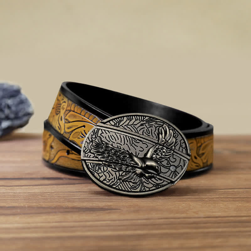 Cinturón de cuero con cuchillo plegable oculto Soaring Eagle para hombre