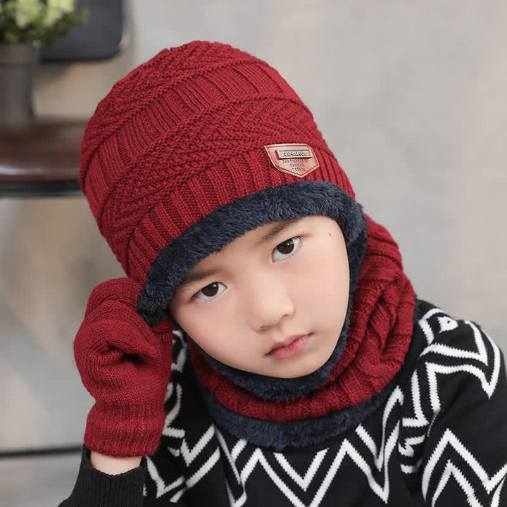 Conjunto de 3 gorros de punto, bufanda y guantes para adultos y niños