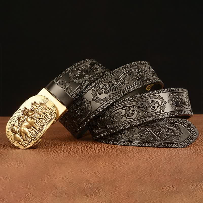 Cinturón de cuero retro para hombre con diseño de lobos