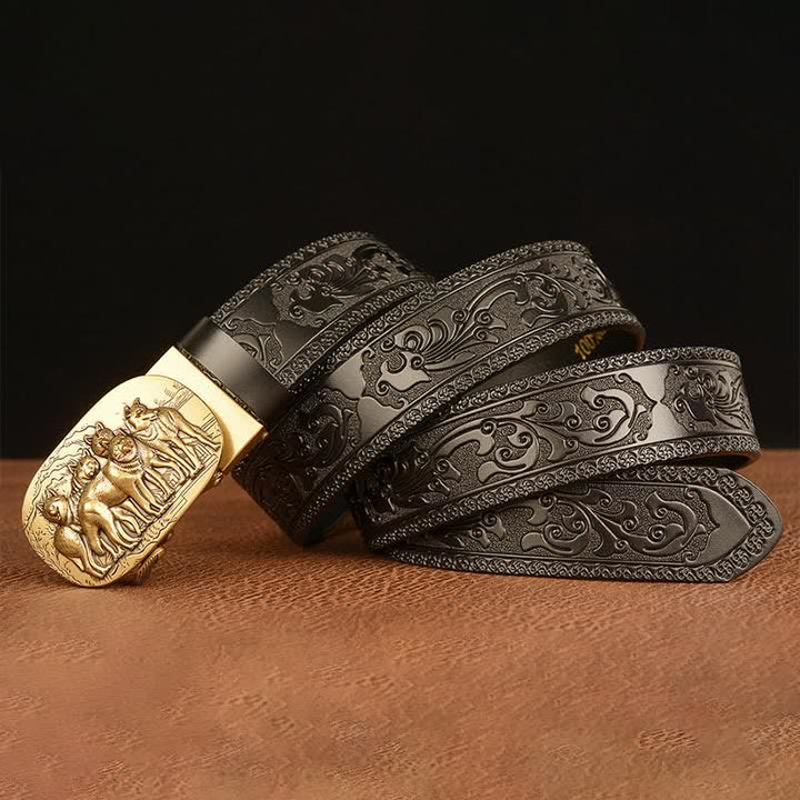 Cinturón de cuero retro para hombre con diseño de lobos