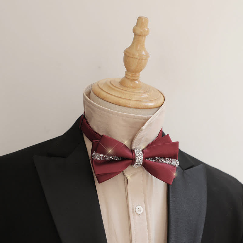 Conjunto de pajarita de satén con brillantes diamantes de imitación para hombre