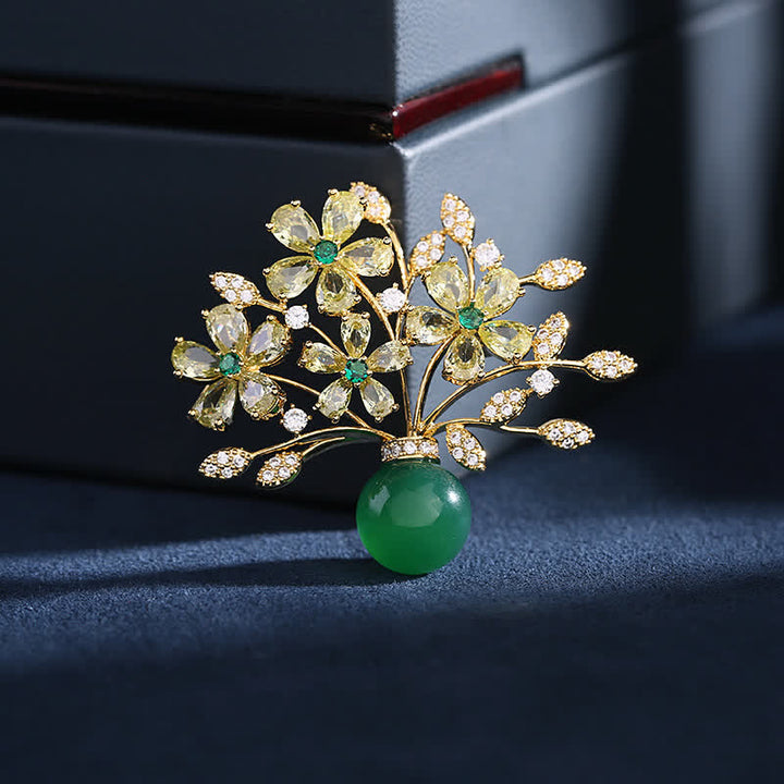 Broche de jarrón con ramo de flores para mujer