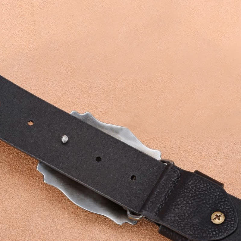 Cinturón de cuero de toro longhorn dorado con remaches punk para hombre