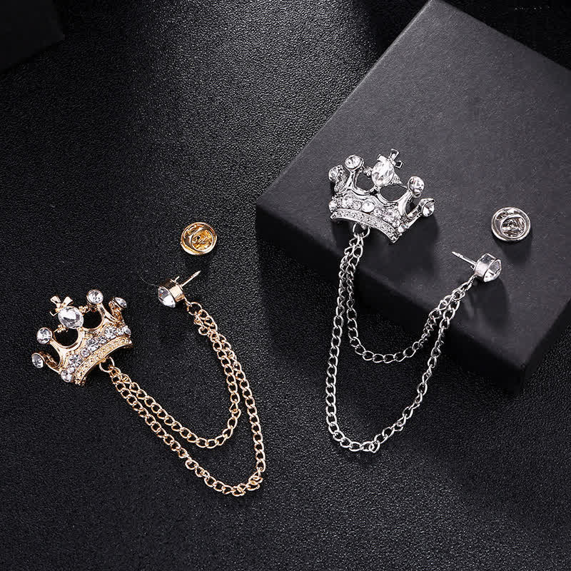Broche con cadena de corona y diamantes de imitación estilo retro para hombre