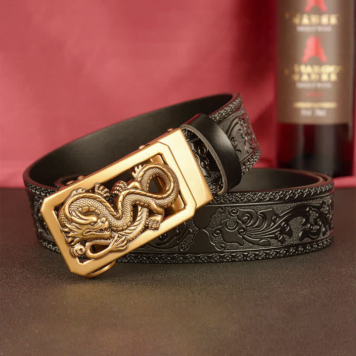 Cinturón de cuero con estampado de dragón en espiral para hombre