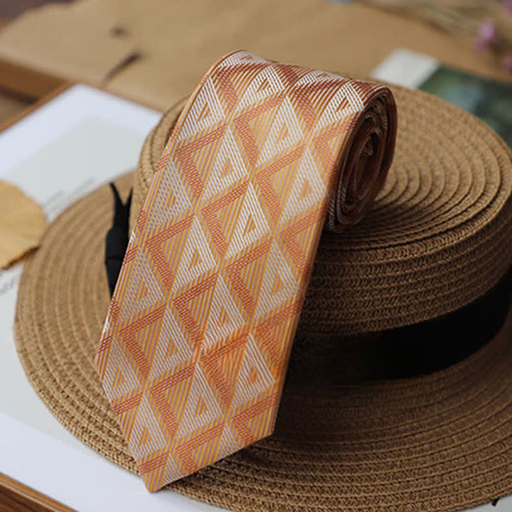 Corbata misteriosa exótica con triángulos naranja y blanco para hombre 
