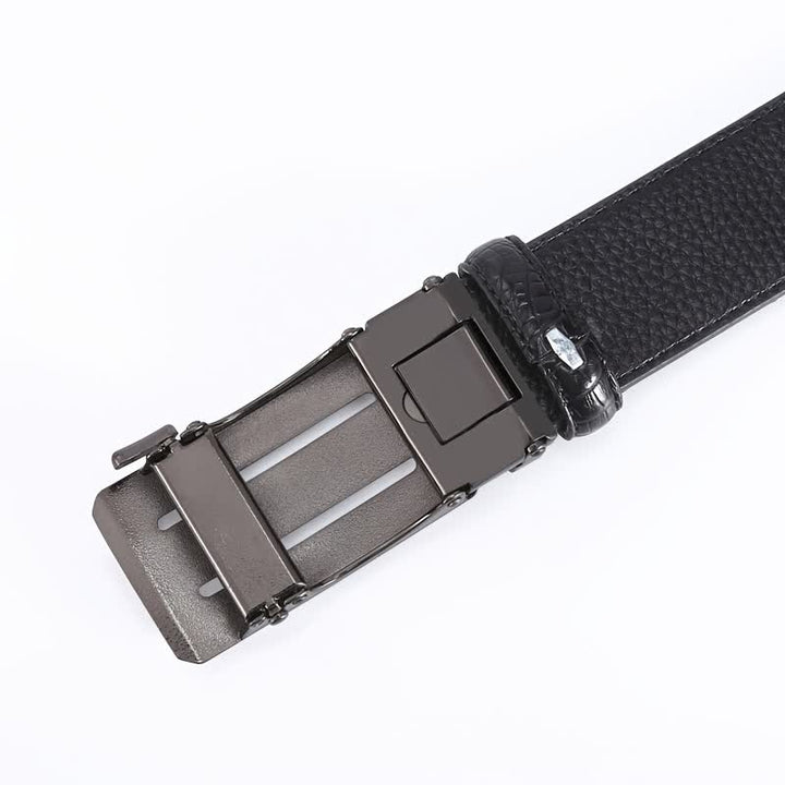 Cinturón de piel con hebilla automática y diseño de cocodrilo para hombre