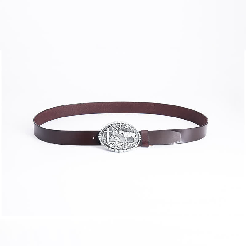 Cinturón de cuero con cruz de corcel para oración arrodillada para hombre