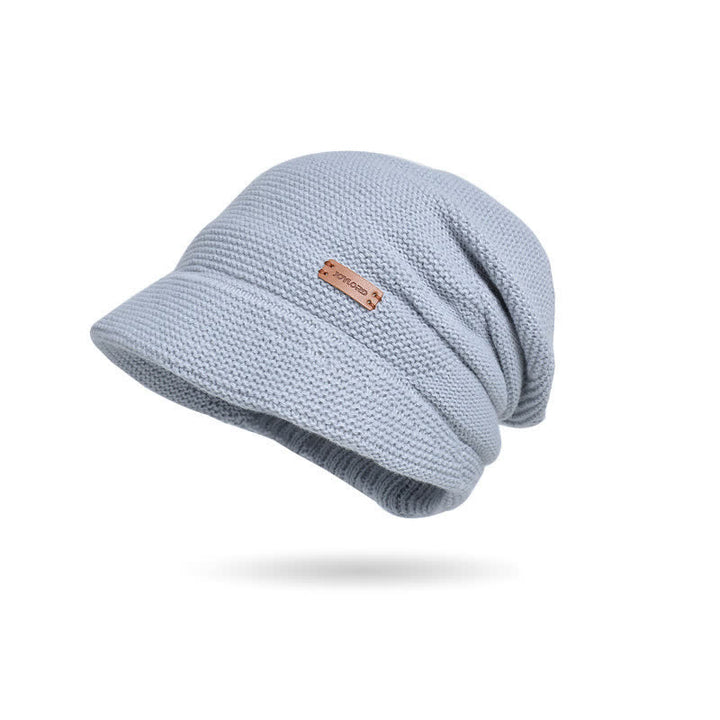 Gorro de punto de ala ancha con parche de letras para mujer