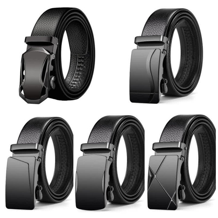 Cinturón de cuero con hebilla automática de lujo para hombre