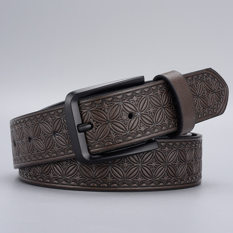 Cinturón de cuero con estampado geométrico de monedas para hombre