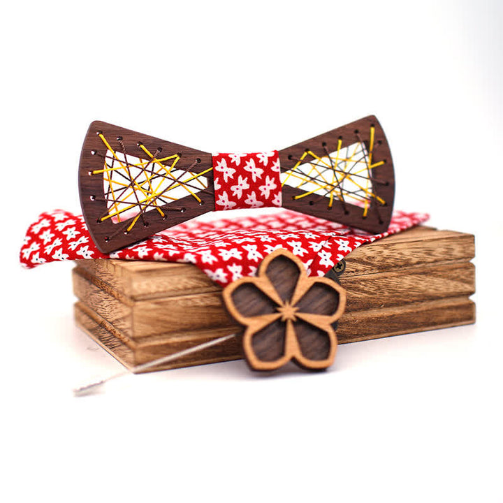 Juego de 3 pajaritas de madera bordadas y tejidas para hombre