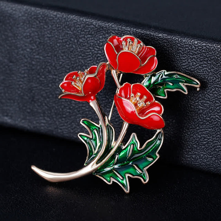 Broche unisex con ramo de flores de amapola