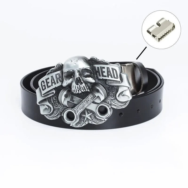 Cinturón de cuero estilo punk con diseño de calavera para hombre