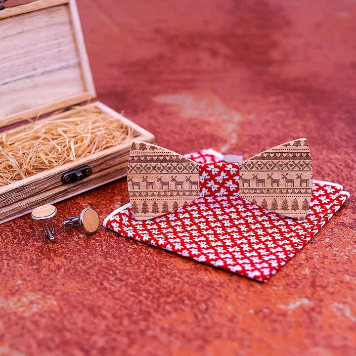 Juego de 3 pajaritas de madera con diseño navideño para hombre