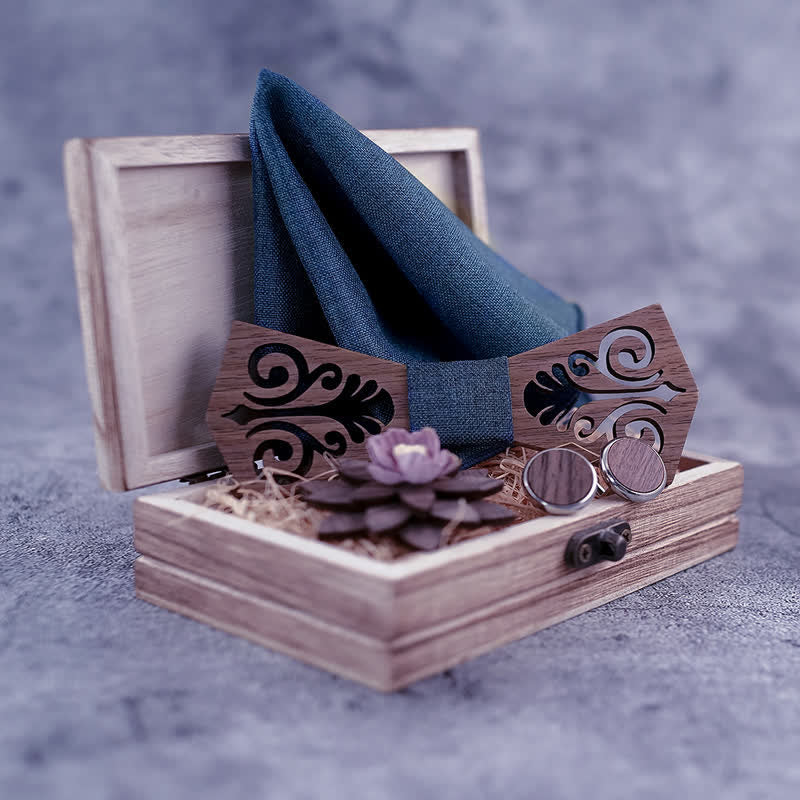 Juego de 4 pajaritas de madera con diseño de flores huecas para hombre