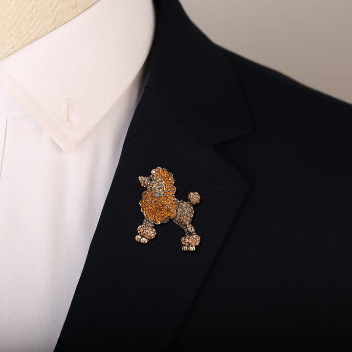 Broche de perro caniche con diamantes de imitación para mujer