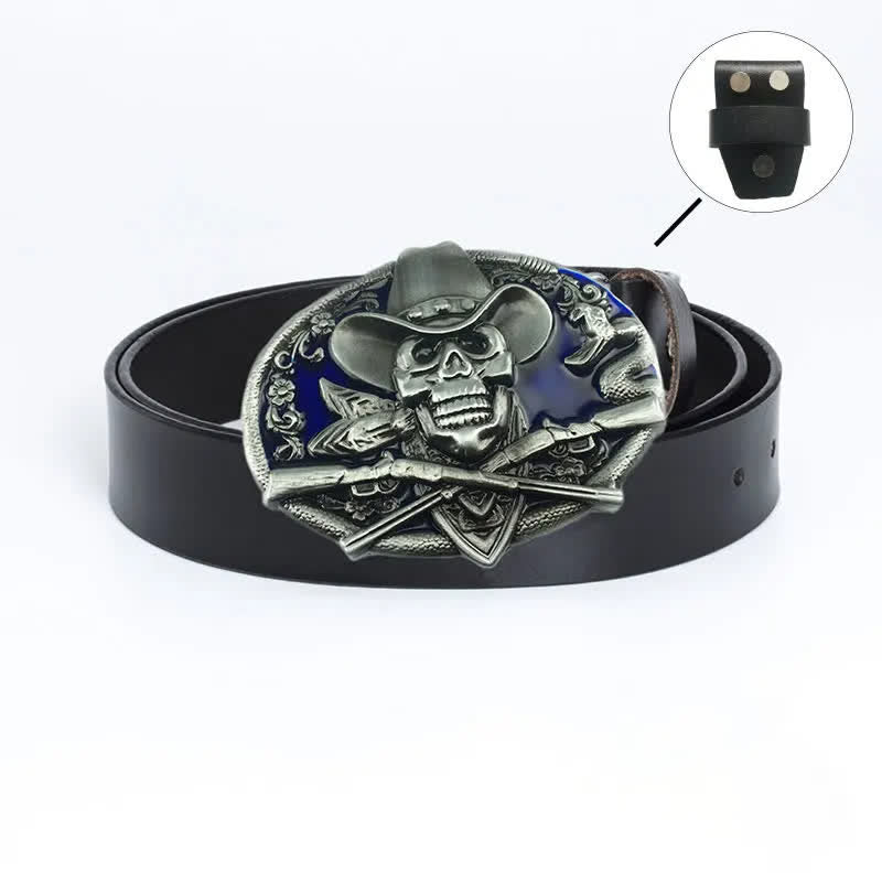 Cinturón de cuero con calavera pirata y pistolas cruzadas para hombre
